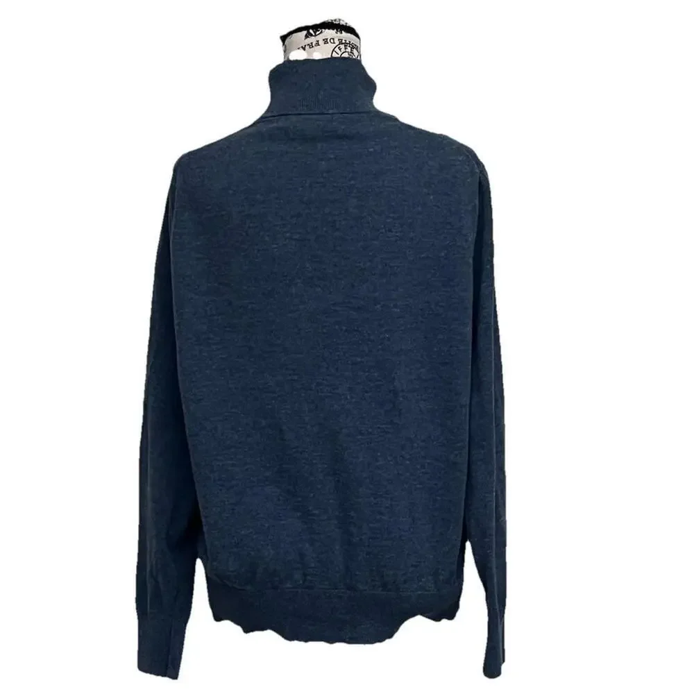 Banana Republic Full Zip Cotton Knit Sweater Medium Blue Striped Y2K Preppy